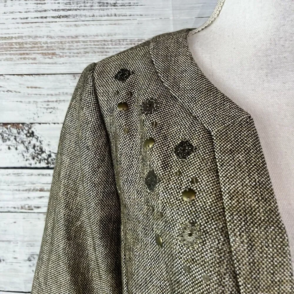 Coldwater Creek Blazer Jacket size 10 Brown Gold Tweed Career Professional